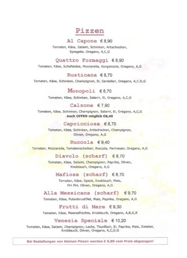 Speisekarte – Restaurant Pizzeria Venezia